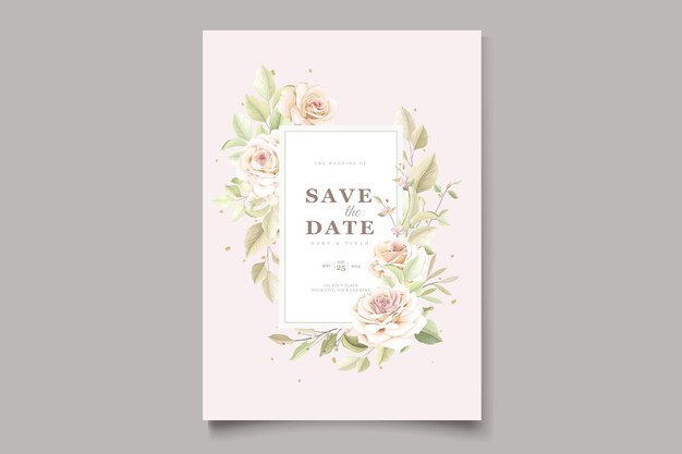 手描きの花のバラの結婚式の招待カードセット