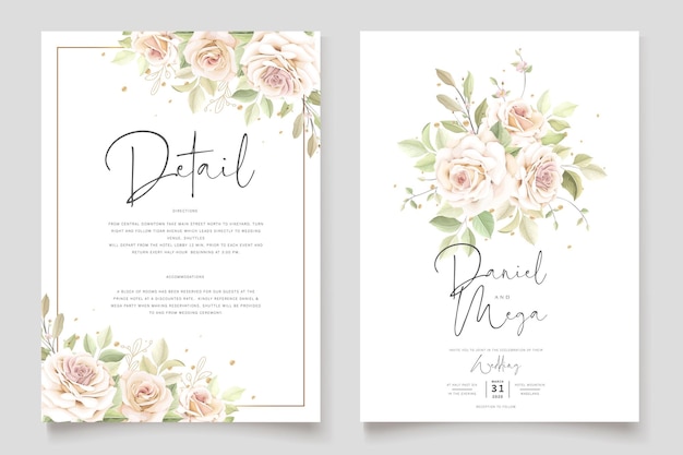 Set di carte di invito a nozze rose floreali disegnate a mano