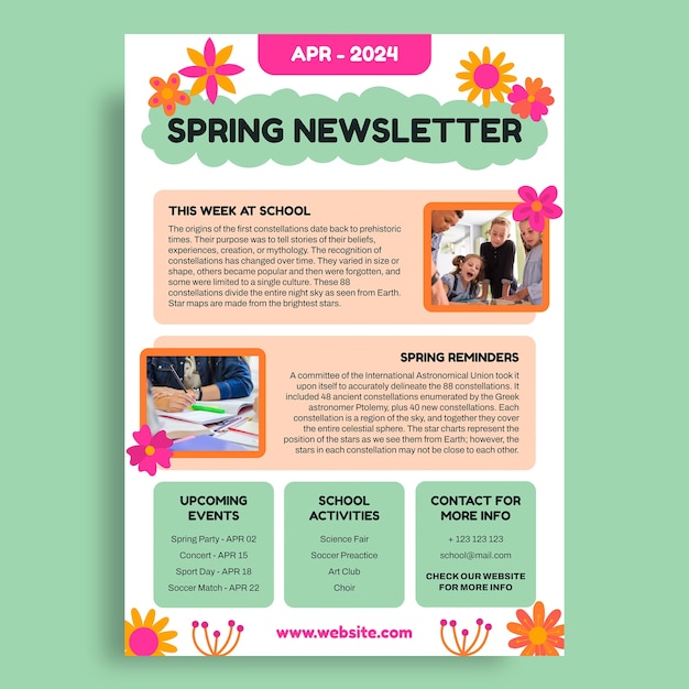 Hand drawn floral school spring newsletter