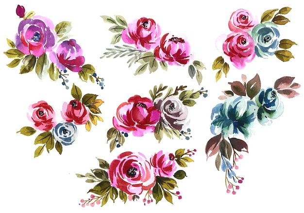 Free vector hand drawn floral set watercolor design