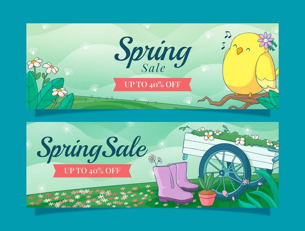 Hand drawn floral spring horizontal sale banner templatebird