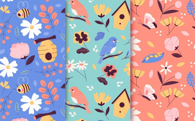 Hand drawn floral spring pattern collection