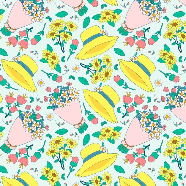 Hand drawn floral spring pattern design