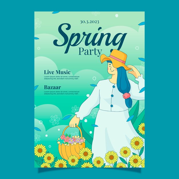 Hand drawn floral spring vertical poster template