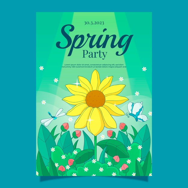 Hand drawn floral spring vertical poster template