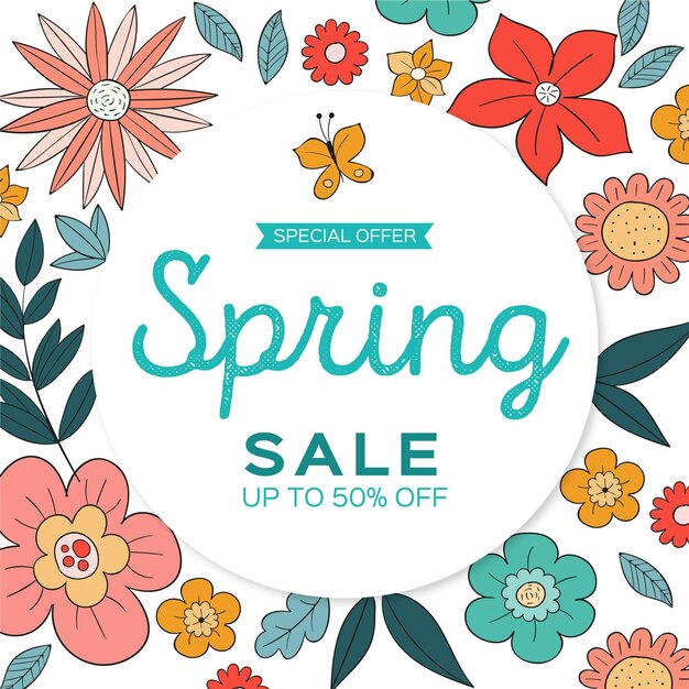 Hand drawn floral squared spring sale banner