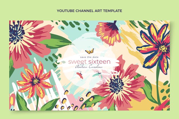 Hand drawn floral sweet 16 youtube channel art