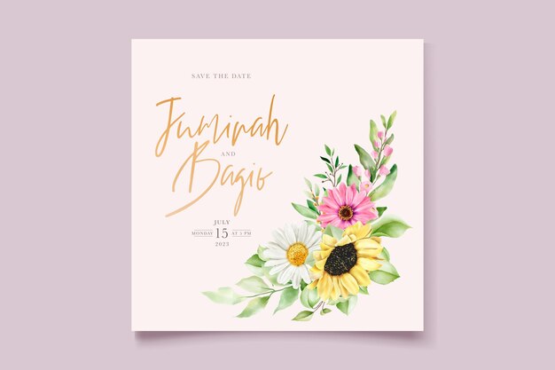 hand drawn floral watercolor invitation card set