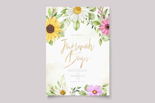 Free vector hand drawn floral watercolor invitation card set