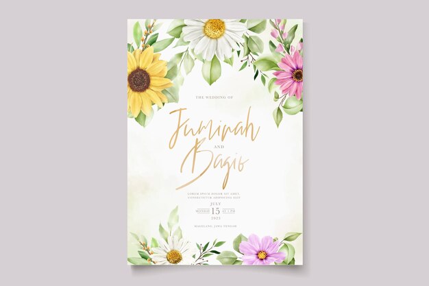 hand drawn floral watercolor invitation card set