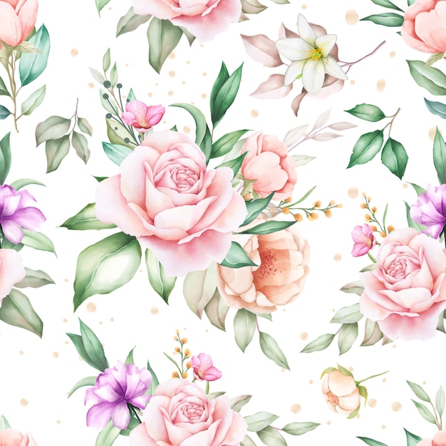 hand drawn floral watercolor seamless pattern