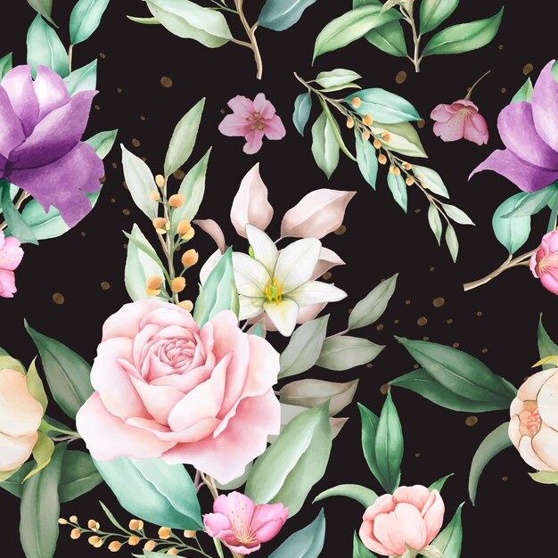 hand drawn floral watercolor seamless pattern