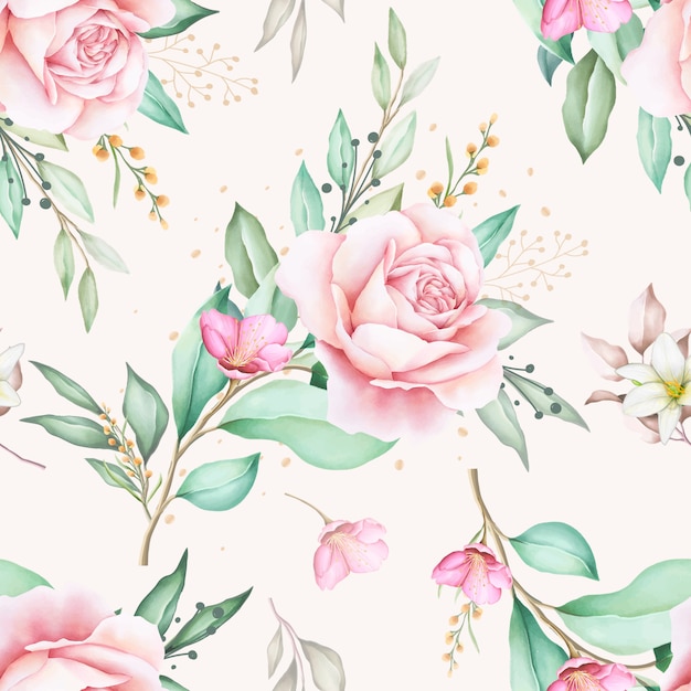 Hand drawn floral watercolor seamless pattern