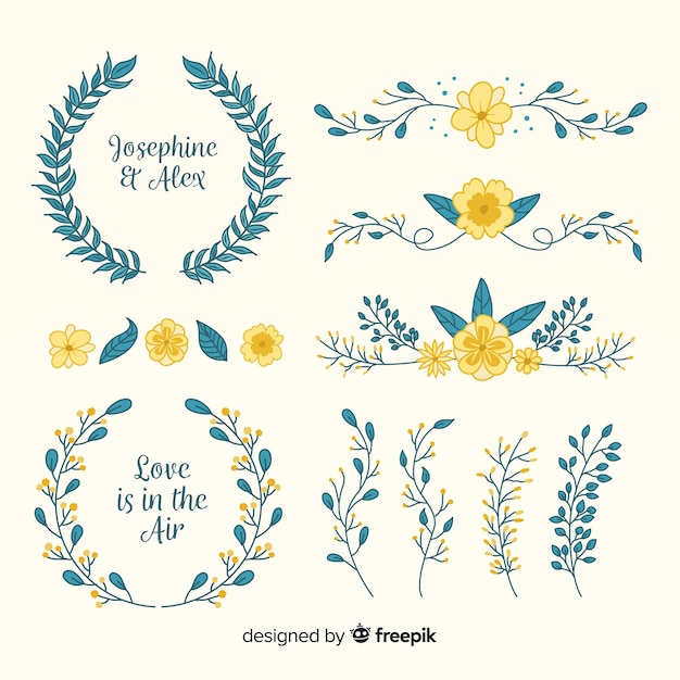 Free vector hand drawn floral wedding badges