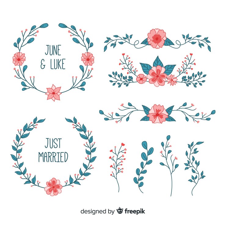 Free Vector hand drawn floral wedding badges