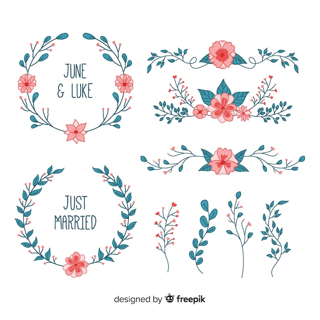 Hand drawn floral wedding badges