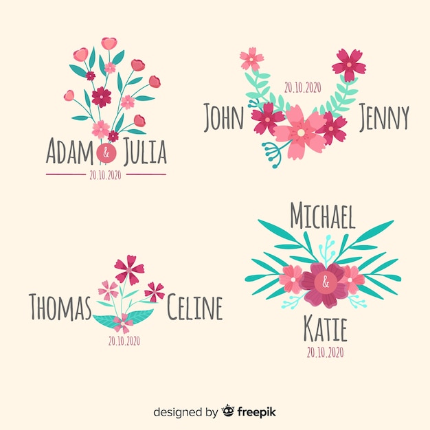 Hand drawn floral wedding badges