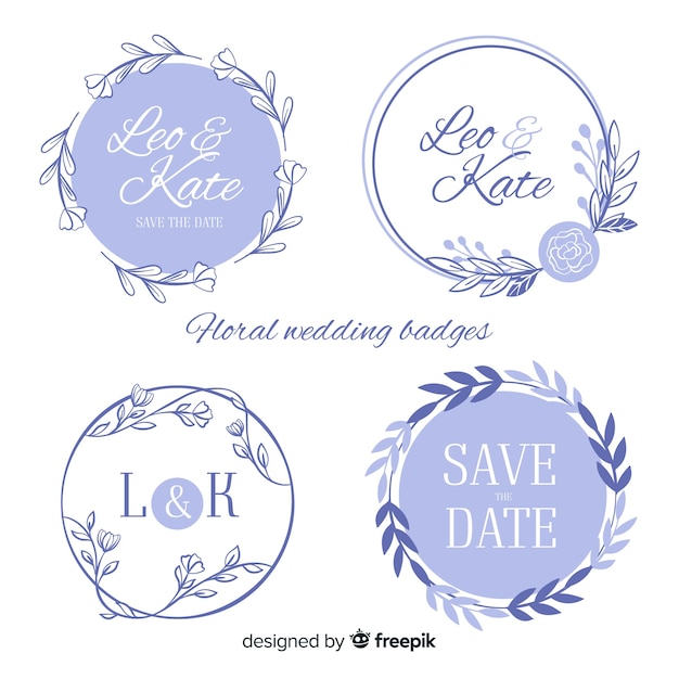 Free vector hand drawn floral wedding badges