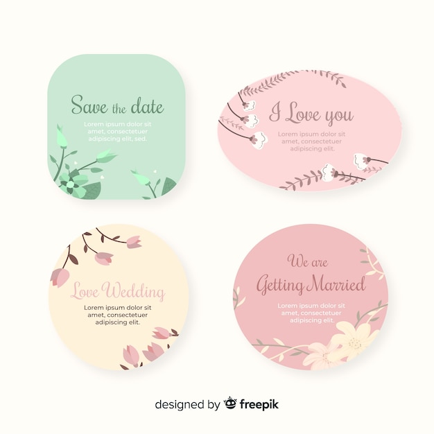 Hand drawn floral wedding badges