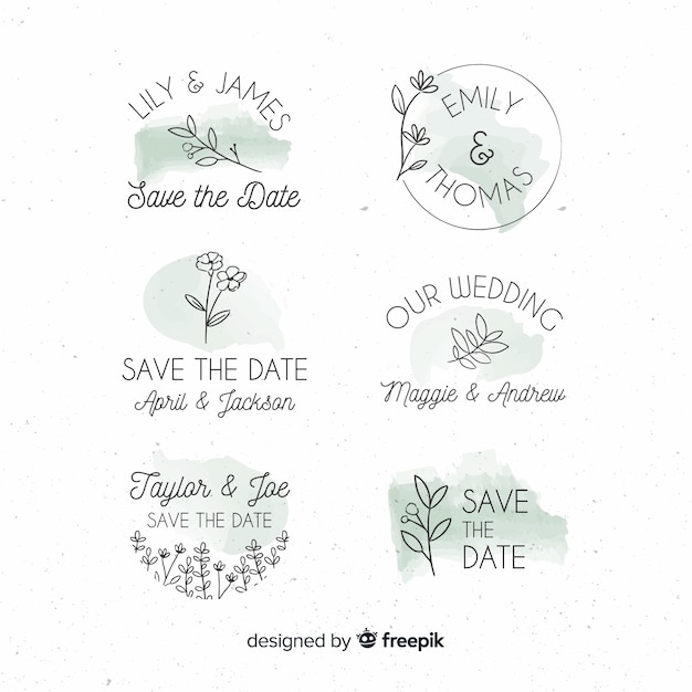 Free vector hand drawn floral wedding badges