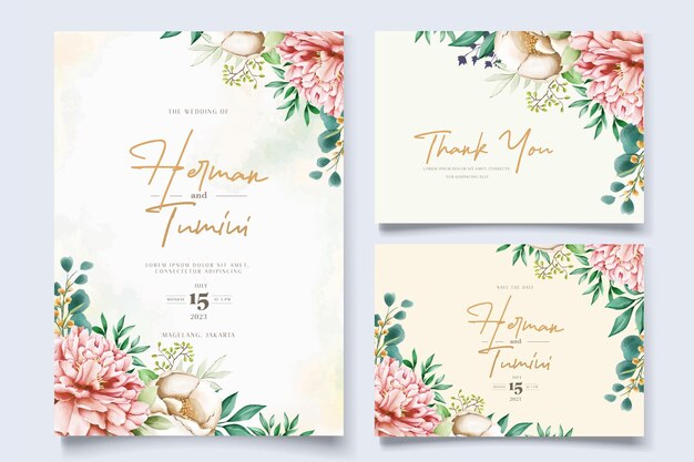 hand drawn floral wedding card set