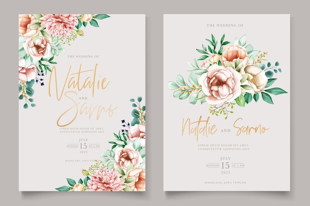 Free vector hand drawn floral wedding card set