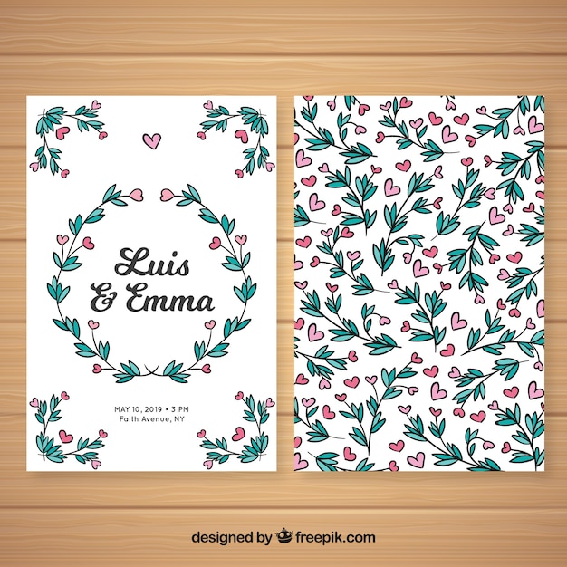 Hand drawn floral wedding card template