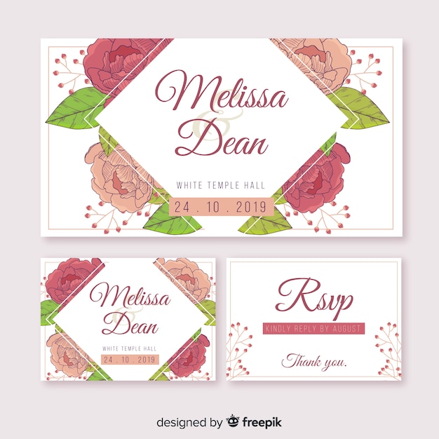 Hand drawn floral wedding card template