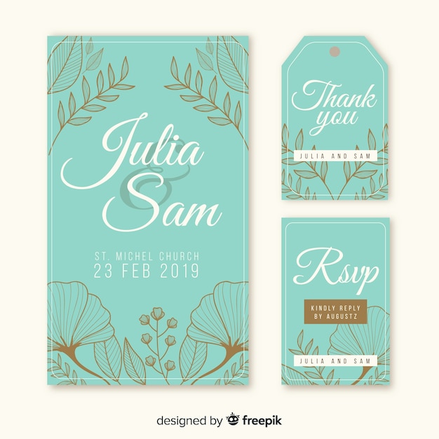 Free vector hand drawn floral wedding card template