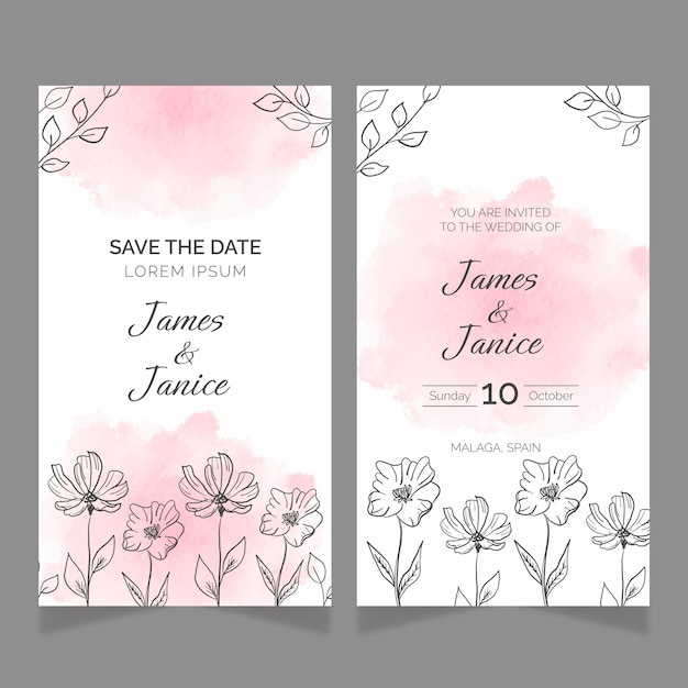 Free vector hand drawn floral wedding cards template