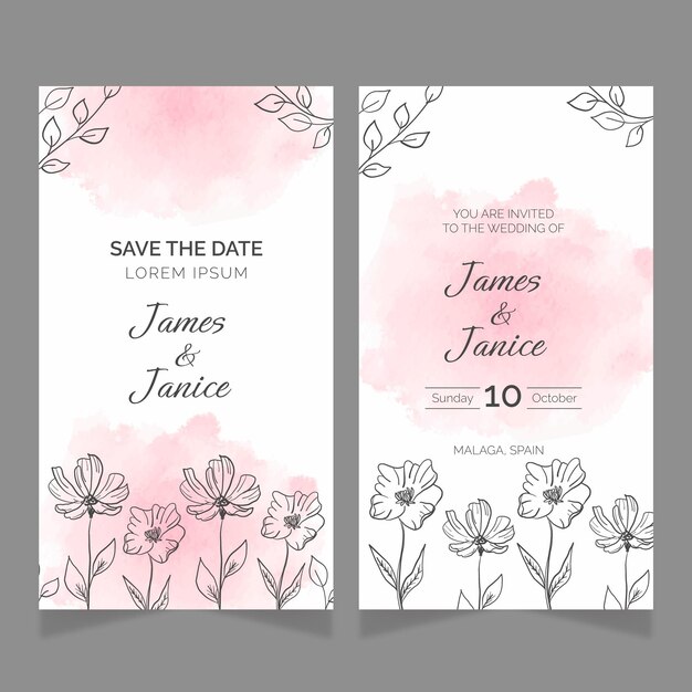Hand drawn floral wedding cards template