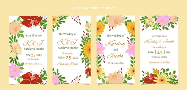 手描きの花の結婚式のInstagramの物語
