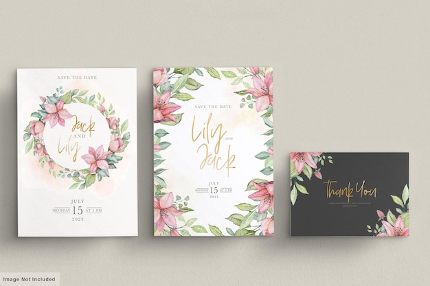 Free vector hand drawn floral wedding invitation card set