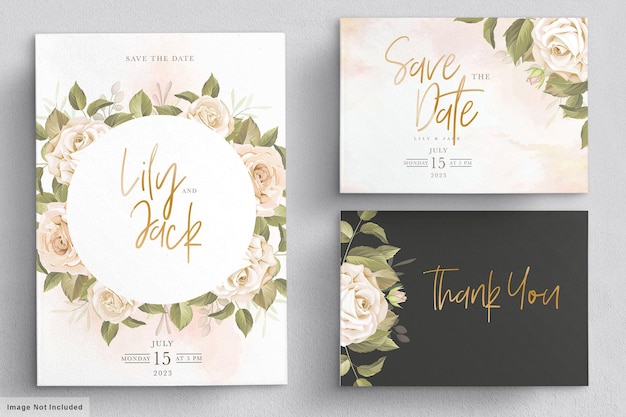 Free vector hand drawn floral wedding invitation card set