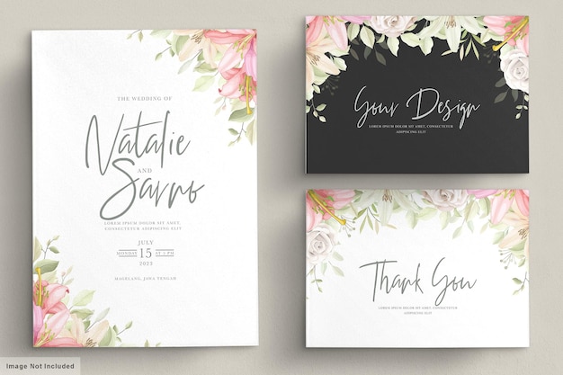 Vettore gratuito set di carte invito matrimonio floreale disegnato a mano