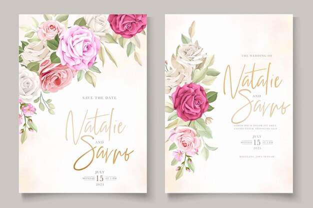 hand drawn floral wedding invitation card set