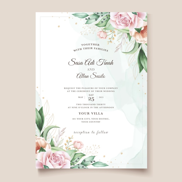 hand drawn floral wedding invitation card template