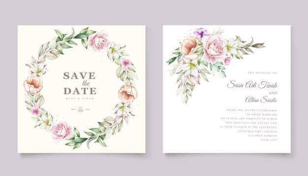 hand drawn floral wedding invitation card template