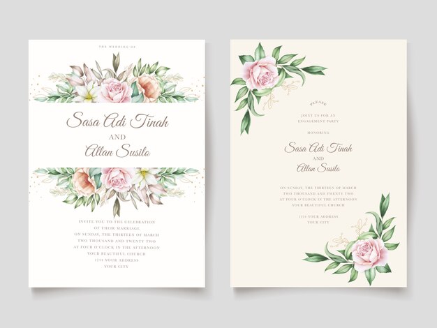 hand drawn floral wedding invitation card template