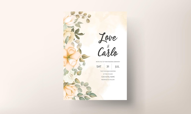 Hand drawn floral wedding invitation card template