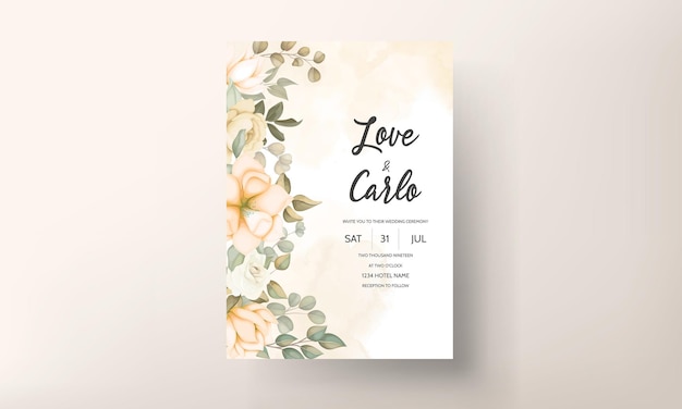 손으로 그린 된 꽃 결혼식 초대 카드 서식 파일
