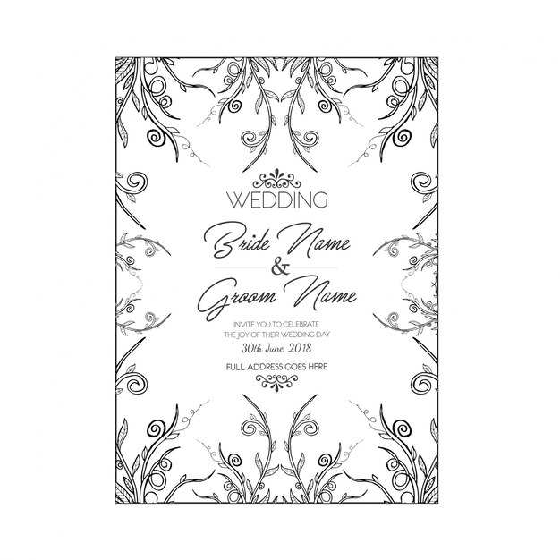 Hand Drawn Floral Wedding Invitation Card