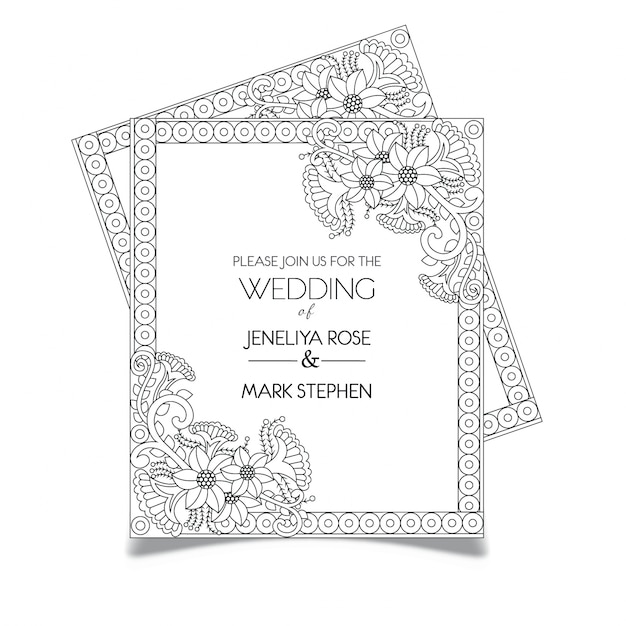 손으로 그린 꽃 결혼식 초대 카드