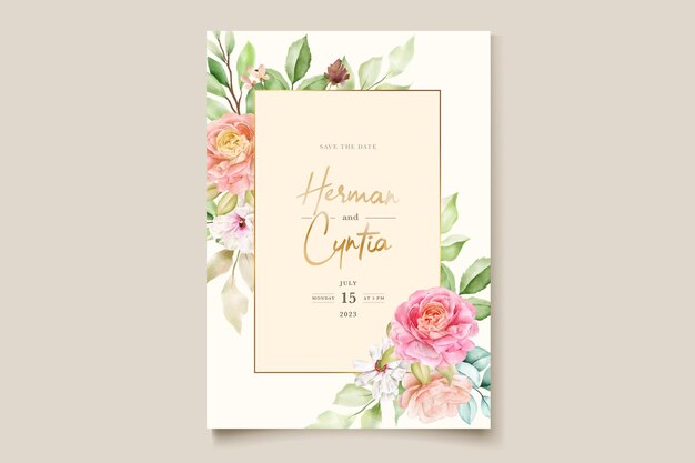 hand drawn floral wedding invitation card