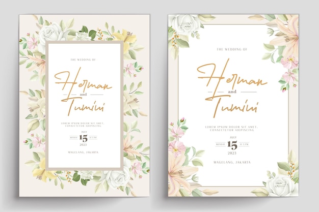 Hand drawn floral wedding invitation template desig