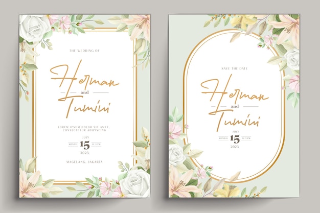 Hand drawn floral wedding invitation template desig