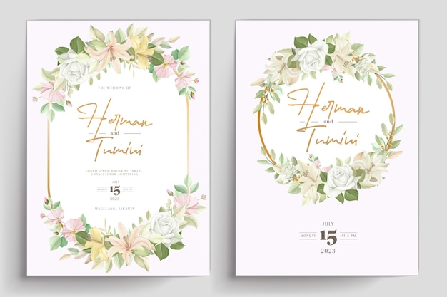 Hand drawn floral wedding invitation template desig