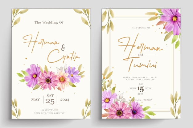 手描きの花の結婚式の招待状のテンプレートのデザイン