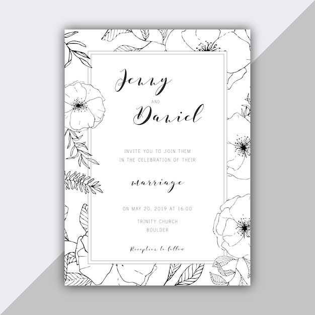 Free vector hand drawn floral wedding invitation template