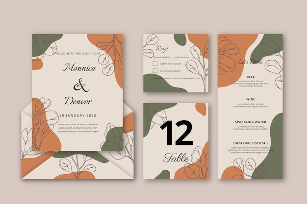 Hand drawn floral wedding invitation template